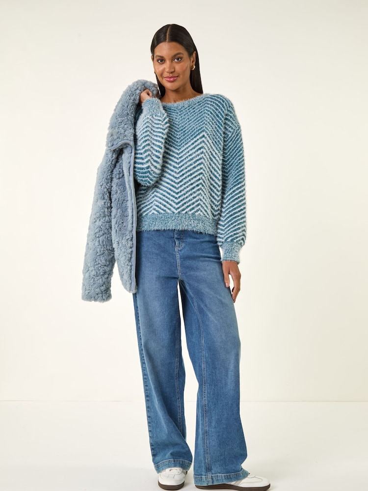 Roman Blue Abstract Stripe Knit Jumper - Image 1 of 5