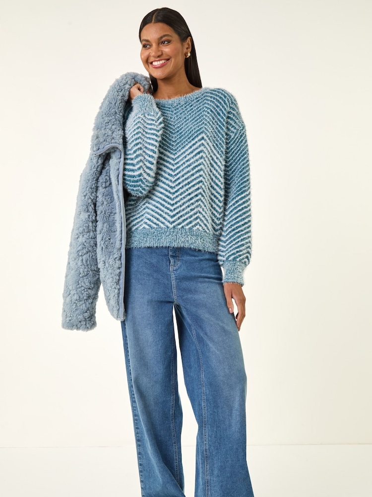 Roman Blue Abstract Stripe Knit Jumper - Image 2 of 5