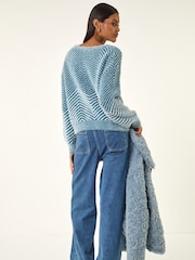 Roman Blue Abstract Stripe Knit Jumper - Image 3 of 5