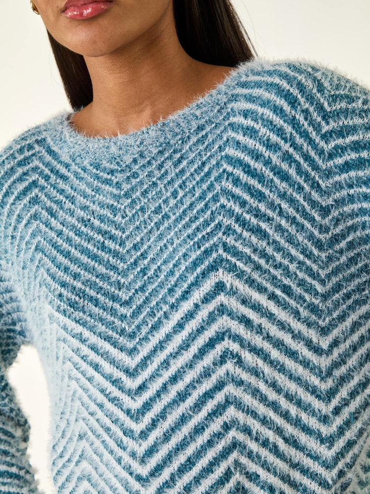 Roman Blue Abstract Stripe Knit Jumper - Image 5 of 5