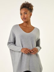 Roman Grey Animal Print Eyelet Back Knit Jumper - Image 4 of 5