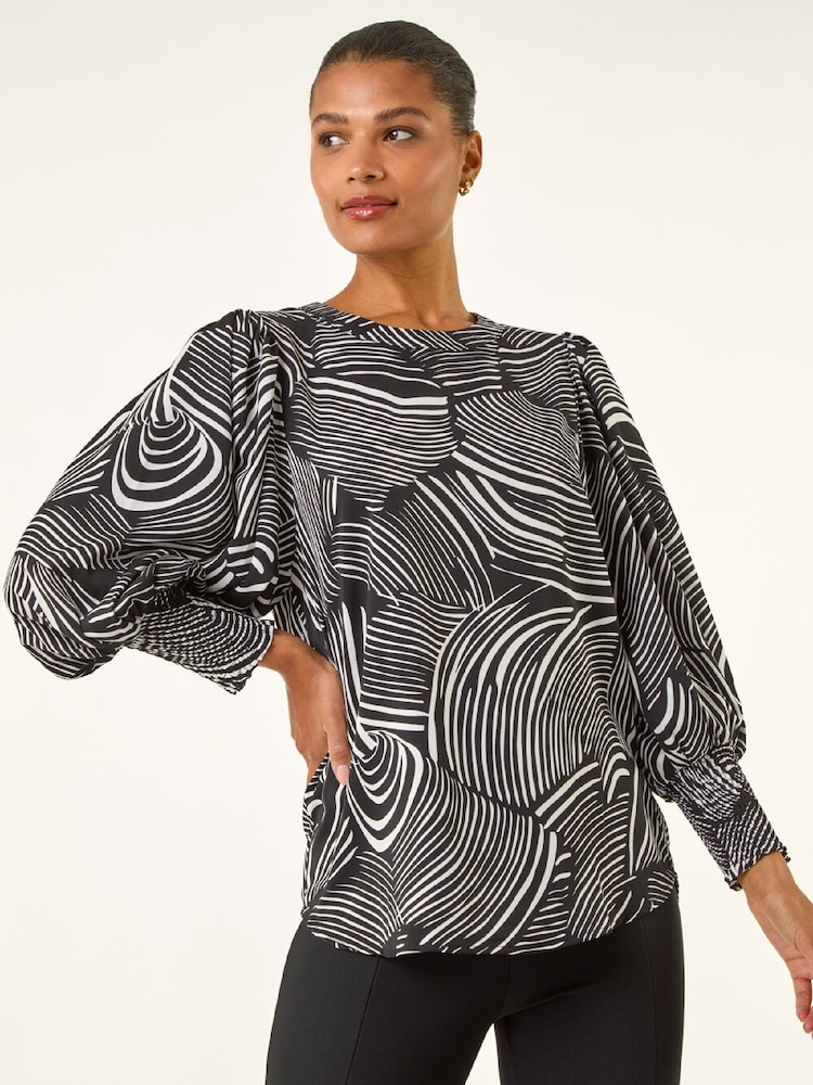 Roman Black Linear Abstract Print T-Shirt - Image 1 of 5 Roman Black Linear Abstract Print T-Shirt - Image 1 of 5