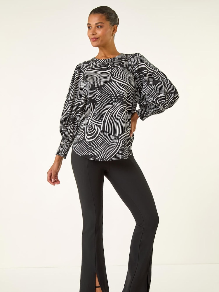 Roman Black Linear Abstract Print T-Shirt - Image 2 of 5 Roman Black Linear Abstract Print T-Shirt - Image 2 of 5