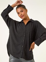 Roman Black Hotfix Collared Longline Shirt - Image 1 of 5