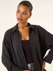 Roman Black Hotfix Collared Longline Shirt - Image 4 of 5