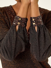 Roman Brown Brillo Sequin V-Neck Blouse - Image 5 of 5