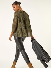 Roman Speckled Print Tiered Blouse - Imagen 3 de 5