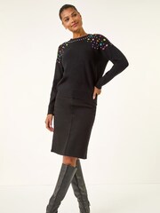 Roman Black Embellished Shoulder Knit Jumper - Image 1 of 5