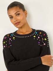 Roman Black Embellished Shoulder Knit Jumper - Image 2 of 5