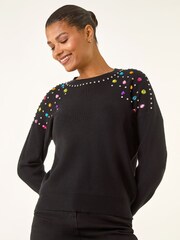 Roman Black Embellished Shoulder Knit Jumper - Image 4 of 5