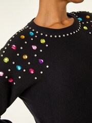 Roman Black Embellished Shoulder Knit Jumper - Image 5 of 5