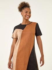 Roman Yellow Panelled Suedette Shift Stretch Dress - Image 2 of 5