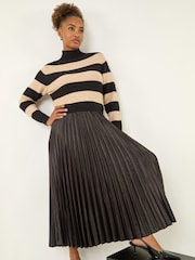 Roman Black Stripe Knit Bodice Pleated Skirt Dress - Image 1 of 5