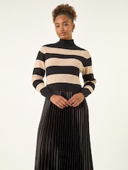 Roman Black Stripe Knit Bodice Pleated Skirt Dress - Image 2 of 5