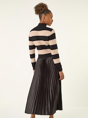 Roman Black Stripe Knit Bodice Pleated Skirt Dress - Image 3 of 5