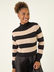 Roman Black Stripe Knit Bodice Pleated Skirt Dress - Image 4 of 5