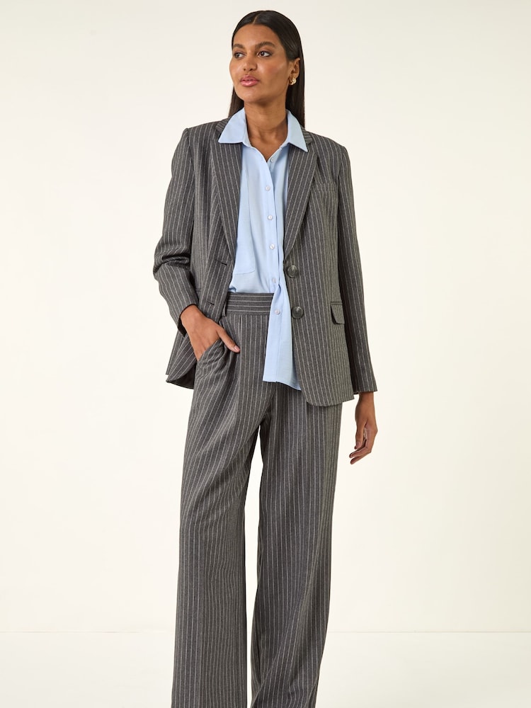 Roman Grey Stripe Wide Leg Trousers - Image 1 of 5 Roman Grey Stripe Wide Leg Trousers - Image 1 of 5