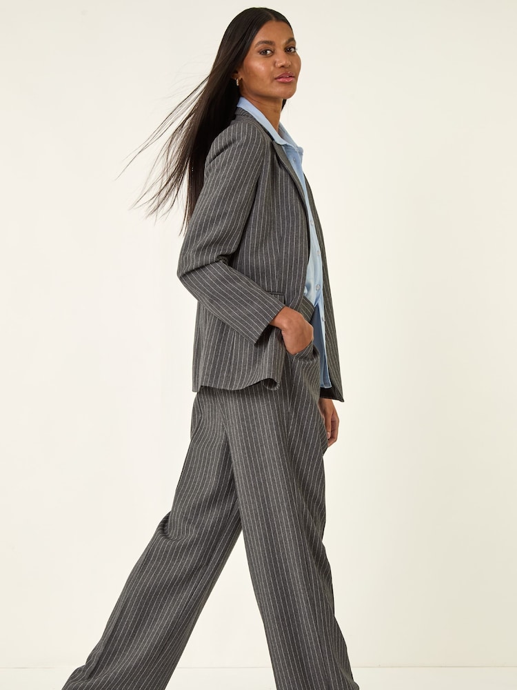 Roman Grey Stripe Wide Leg Trousers - Image 2 of 5 Roman Grey Stripe Wide Leg Trousers - Image 2 of 5