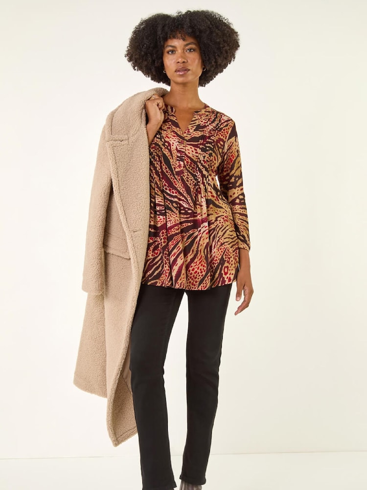 Roman Red Animal Print Pintuck Blouse - Image 2 of 5 Roman Red Animal Print Pintuck Blouse - Image 2 of 5