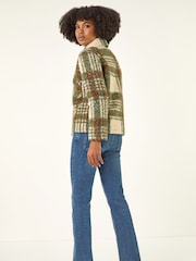 Roman Green Check Print Button Borg Jacket - Image 3 of 5