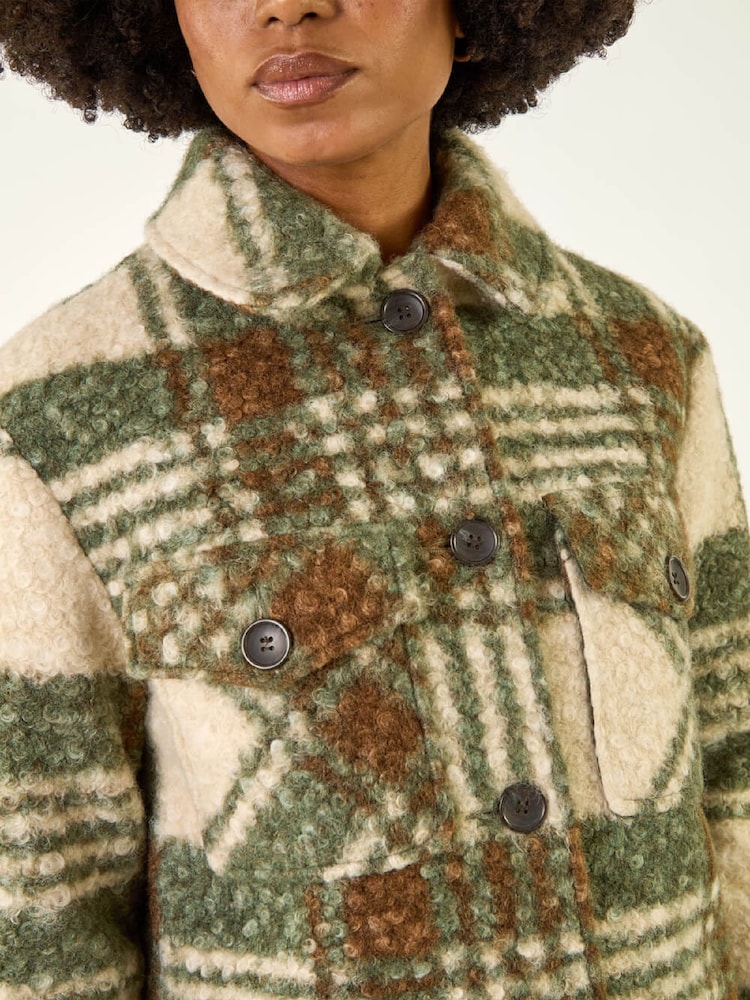 Roman Green Check Print Button Borg Jacket - Image 5 of 5 Roman Green Check Print Button Borg Jacket - Image 5 of 5