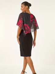 Roman Black Floral Overlay Premium Stretch Dress - Image 3 of 5