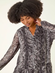 Roman Grey Snake Print V-Neck Tunic Top - Image 1 of 5
