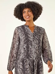 Roman Grey Snake Print V-Neck Tunic Top - Image 2 of 5