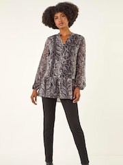Roman Grey Snake Print V-Neck Tunic Top - Image 3 of 5