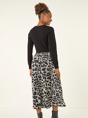 Roman Grey Animal Print Twist Front Midi Dress - Image 3 of 5