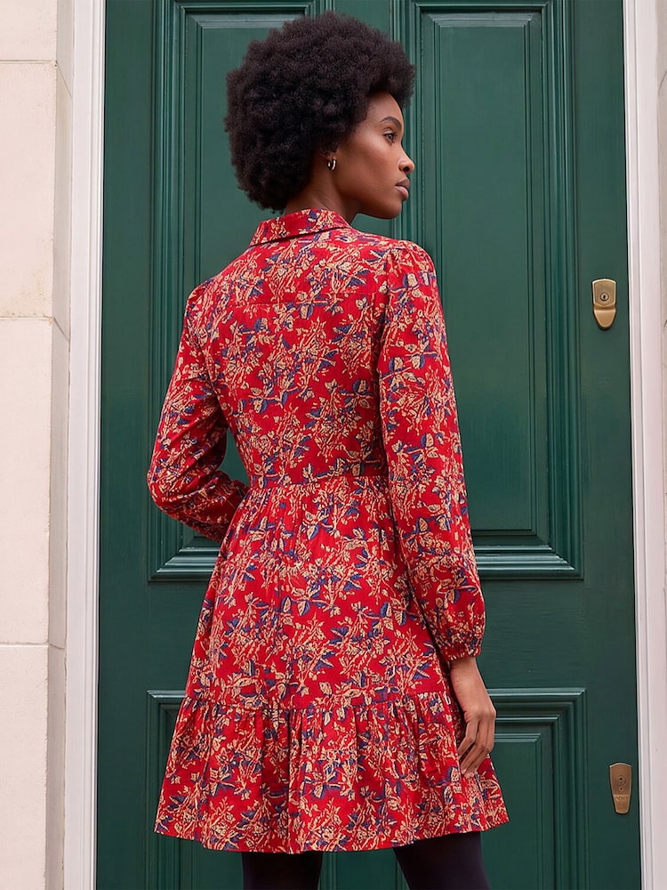 Roman Red Floral Print Button Stretch Dress - Image 4 of 4