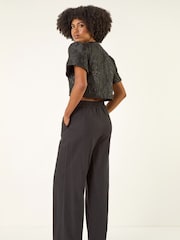 Roman Black Brocade Puff Sleeve Jacket - Image 3 of 6