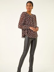 Roman Brown Spot Print Shirred Blouse - Image 2 of 5
