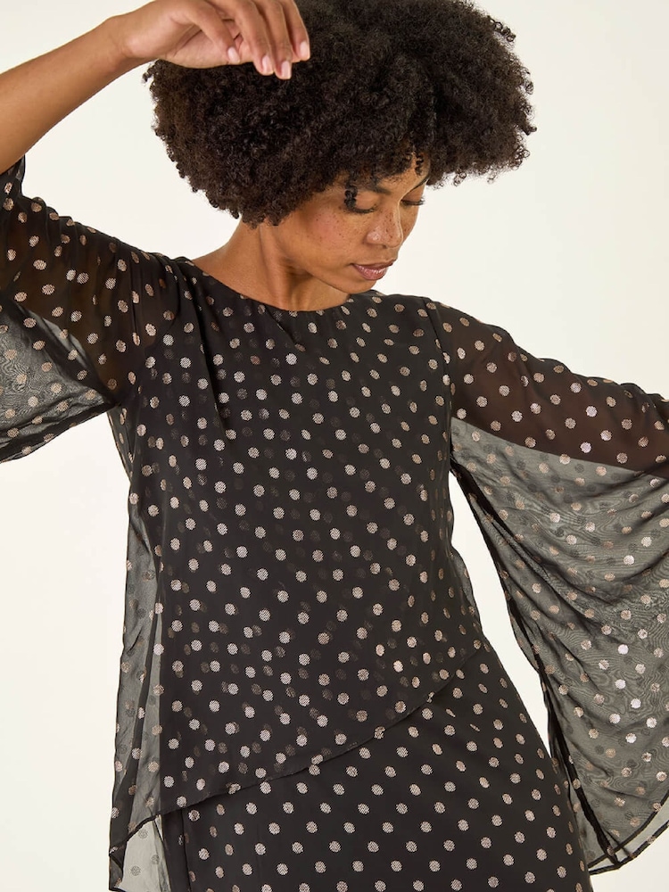 Roman Black Asymmetric Spot Print Overlay Dress - Image 1 of 5 Roman Black Asymmetric Spot Print Overlay Dress - Image 1 of 5