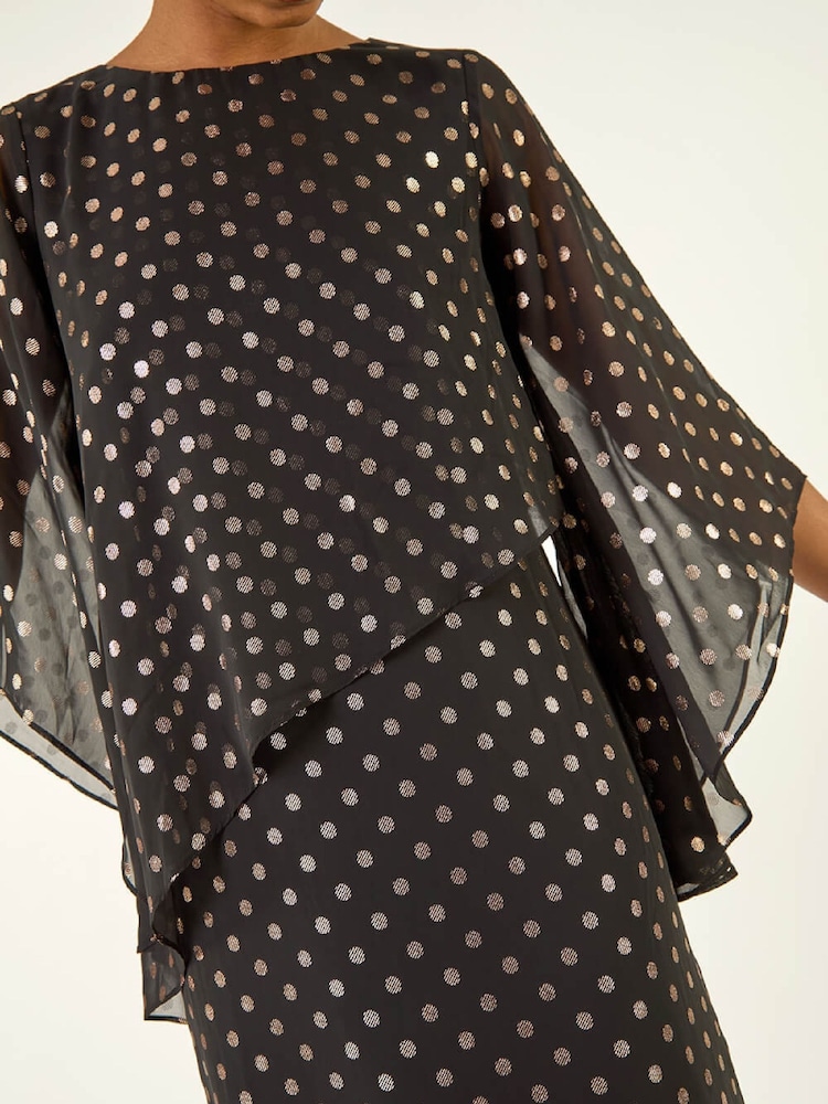 Roman Black Asymmetric Spot Print Overlay Dress - Image 5 of 5 Roman Black Asymmetric Spot Print Overlay Dress - Image 5 of 5