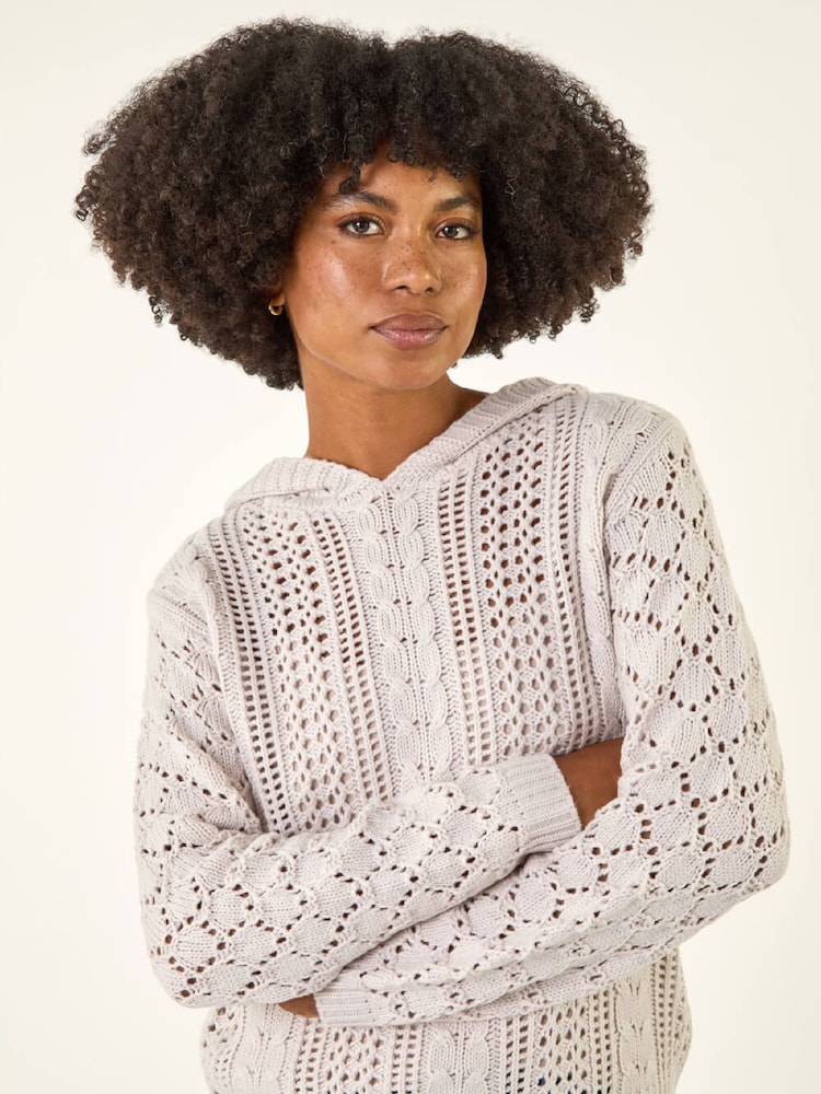 Roman White Hooded Cable Knit Jumper - Image 1 of 5