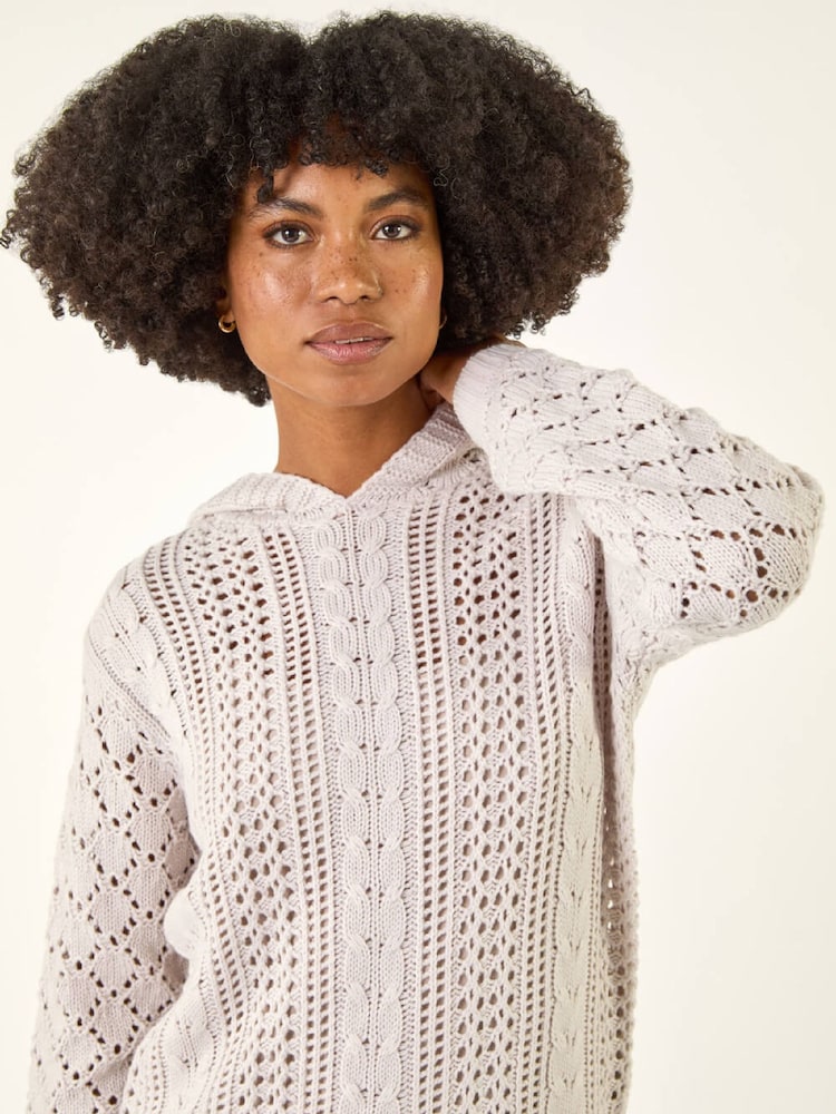 Roman White Hooded Cable Knit Jumper - Image 2 of 5
