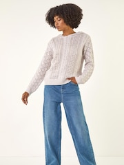 Roman White Hooded Cable Knit Jumper - Image 4 of 5