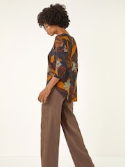 Roman Brown Floral Print Curved Hem T-Shirt - Image 3 of 5