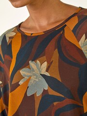 Roman Brown Floral Print Curved Hem T-Shirt - Image 5 of 5