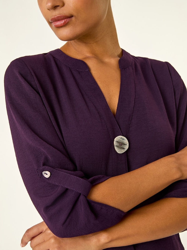 Roman Purple Longline Buttoned Notch Neck Tunic Top - Image 5 of 5 Roman Purple Longline Buttoned Notch Neck Tunic Top - Image 5 of 5