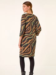 Roman Brown Zebra Print Stretch Swing Dress - Image 3 of 5