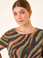 Roman Brown Zebra Print Stretch Swing Dress - Image 4 of 5