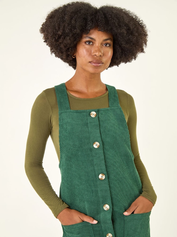 cider green corset dress SUNSHINE Corduroy Pinafore Dress in Olive Green M main image 1