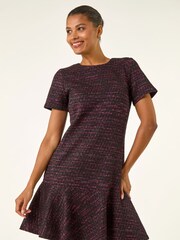 Roman Red Textured Frill Hem Short Dress - Image 1 of 5