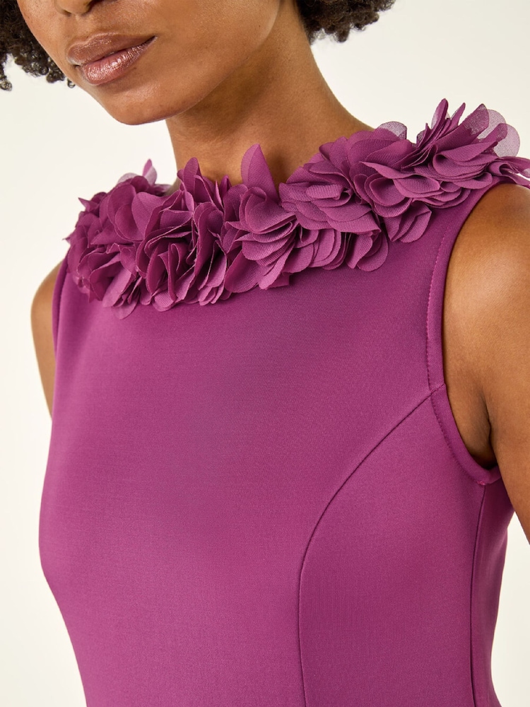 Roman Purple Chiffon Flower Trim Premium Stretch Dress - Image 5 of 5 Roman Purple Chiffon Flower Trim Premium Stretch Dress - Image 5 of 5