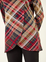 Roman Red Plaid Cowl Neck Buttoned Tunic Top - Image 5 of 5