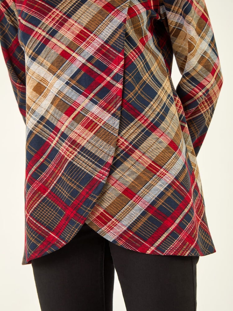 Roman Red Plaid Cowl Neck Buttoned Tunic Top - Image 5 of 5 Roman Red Plaid Cowl Neck Buttoned Tunic Top - Image 5 of 5