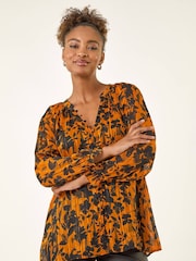Roman Orange Metallic Floral Buttoned Blouse - Image 4 of 5