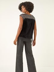 Roman Black Velvet Sequin Mesh Blouse - Image 3 of 5